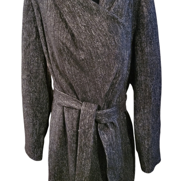 Cole Haan Signature Houndstooth Wool Blend Belted Trench Pea Coat Size 14 - Picture 7 of 9